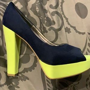 Open toe navy blue heels